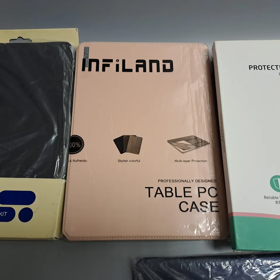 LOT OF 5 ASSORTED TABLET CASES TO INCLUDE LOGIK GALAXY TAB A7 AND GLITTER PINK FOLIO
