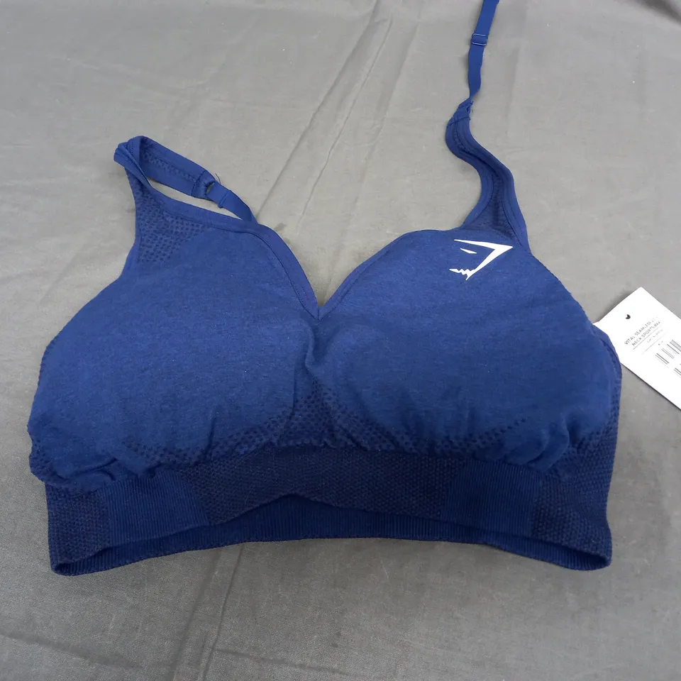 GYMSHARK VITAL SEAMLESS 2.0V NECK SPORTS BRA IN BLUE - LARGE