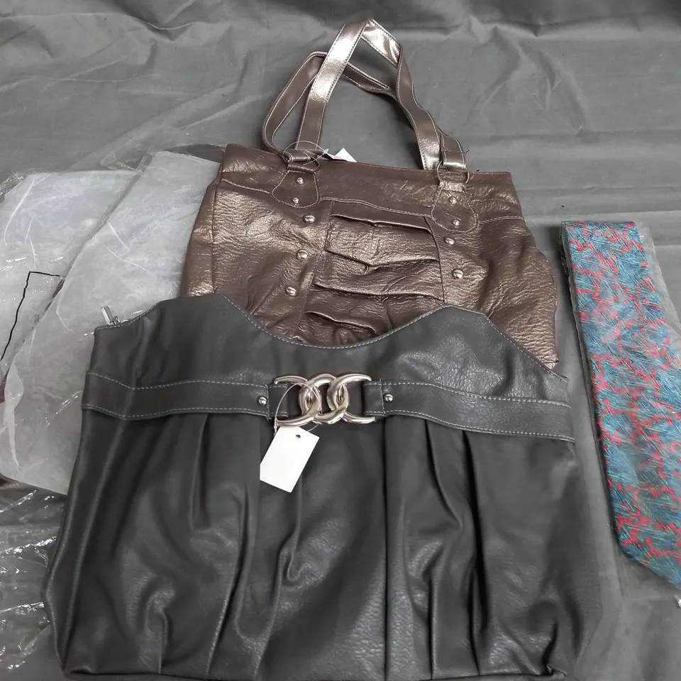 APPROXIMATELY 10 ASSORTED ITEMS TO INCLUDE RED DRESS, HANDBAG, NECK TIE  