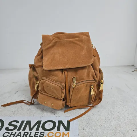 AIMEE KESTENBERG BROWN SUEDE BACKPACK WITH MULTIPLE EXTERIOR POCKETS