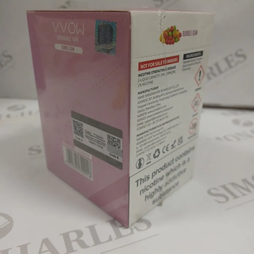 SEALED SMOK VVOW 10-PACK OF DISPOSABLE VAPES - BUBBLE GUM