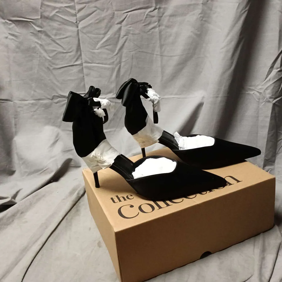 THE VERY COLLECTION - BLACK BOW DETAIL POINTED TOE HEELS - UK WOMEN'S SIZE 5