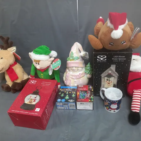 BOX OF APPROXIMATELY 20 ASSORTED CHRISTMAS ITEMS TO INCLUDE TEDDIES, MUGS AND LIGHTS