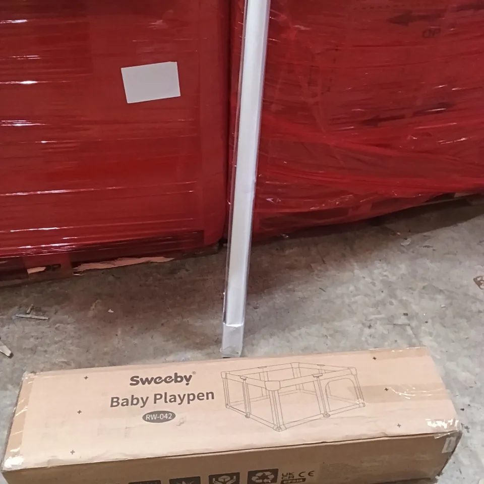 PALLET OF ASSORTED ITEMS INCLUDING - BABY PLAY PEN, WINDOW ROLLER BLIND 