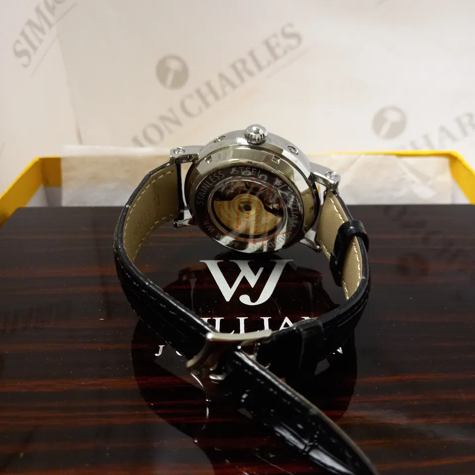 WILLIAM JOURDAIN PART SKELETON WAVE DIAL BLACK LEATHER STRAP WATCH