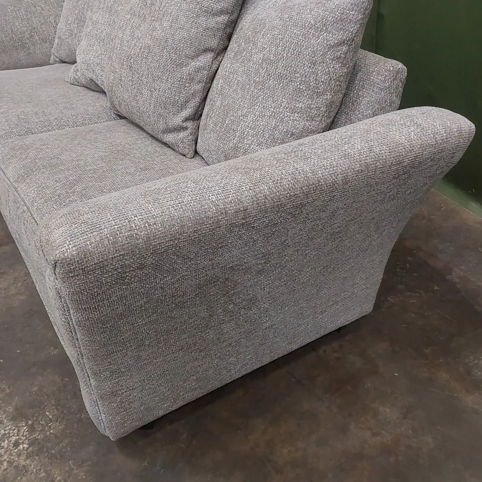 DESIGNER 3 SEATER GREY FABRIC UPHOLSTERED SOFA