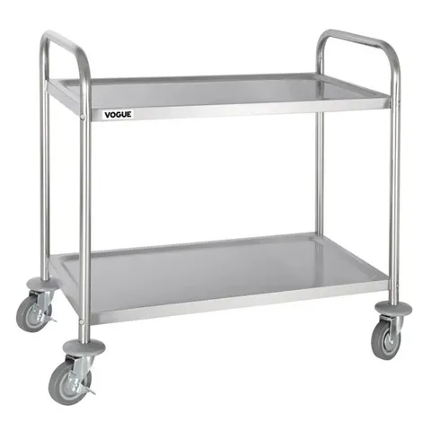 BOXED VOGUE STAINLESS STEEL 2 TIER CLEARING TROLLEY MEDIUM (1 BOX)