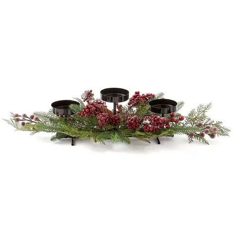 BOXED DECORATIVE WINTER BERRIES PILLAR CANDLE HOLDER