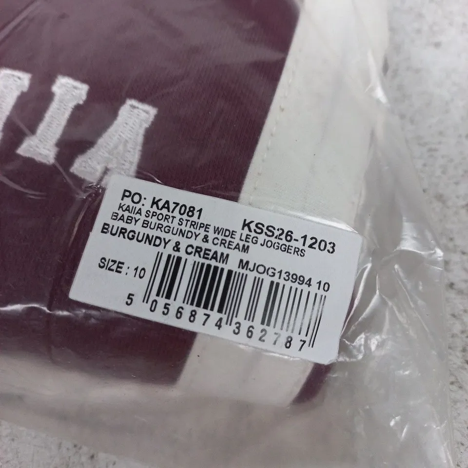 KALLA SPORT STRIPE WIDE LEG JOGGERS – BURGUNDY & CREAM, UK SIZE 10