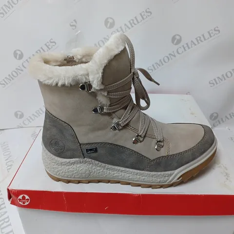 BOXED PAIR OF RIEKER ANTISTRESS WATER RESISTANT WARM HIKING BOOTS CREAM UK SIZE 6