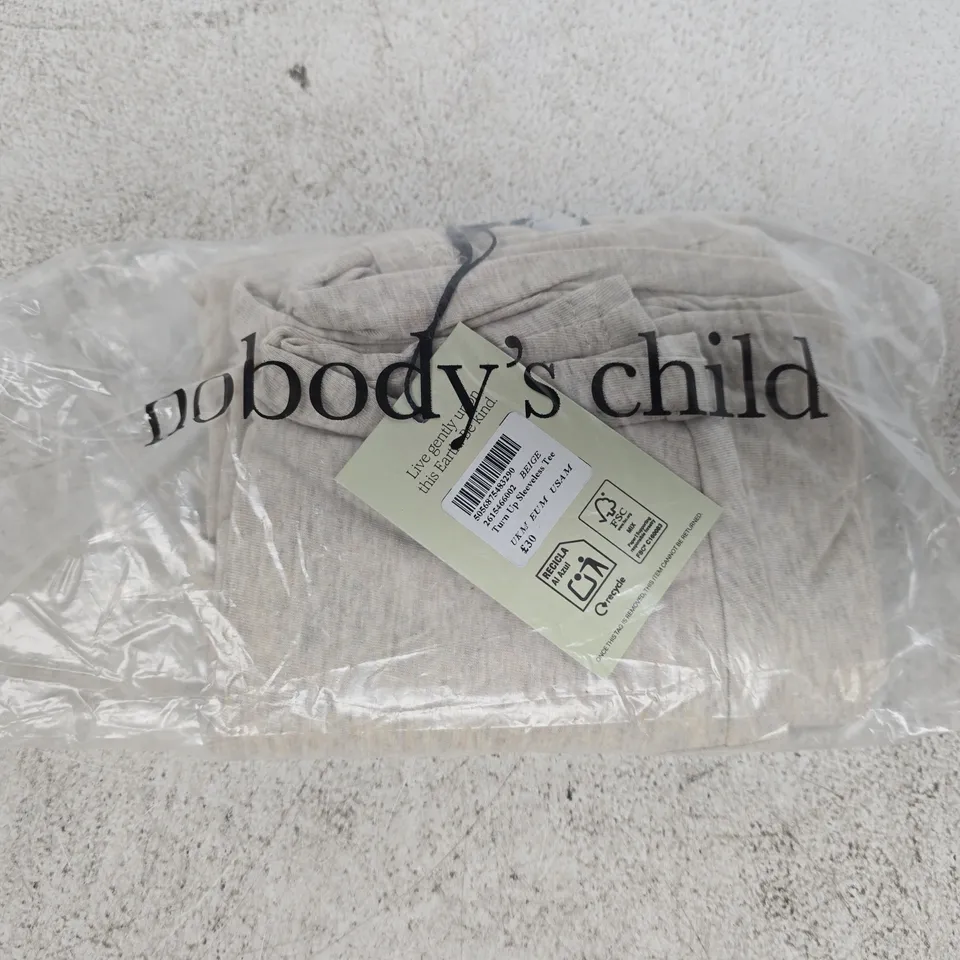 BAGGED NOBODY'S CHILD TURN UP SLEEVELESS TEE IN BEIGE SIZE UK MEDIUM