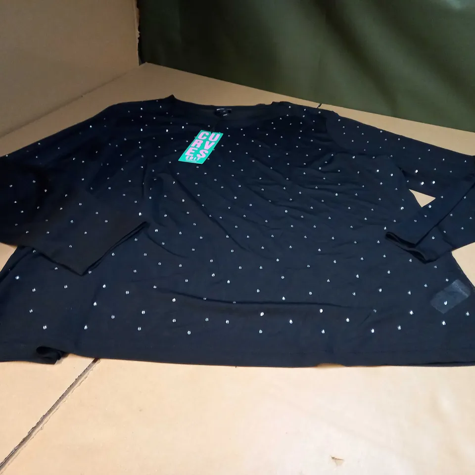 RIVER ISLAND BLACK/GEM DETAILED SHEER TOP - SIZE 20