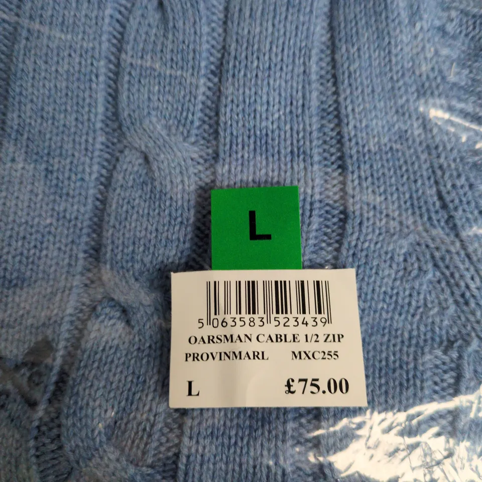 CREW CLOTHING COMPANY OARSMAN CABLE 1/2 ZIP KNIT – BLUE – UK L
