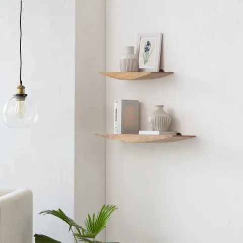 BOXED GHAITH 2 PIECE SOLID WOOD WALL MOUNTED SHELF (SET OF 2) (1 BOX)