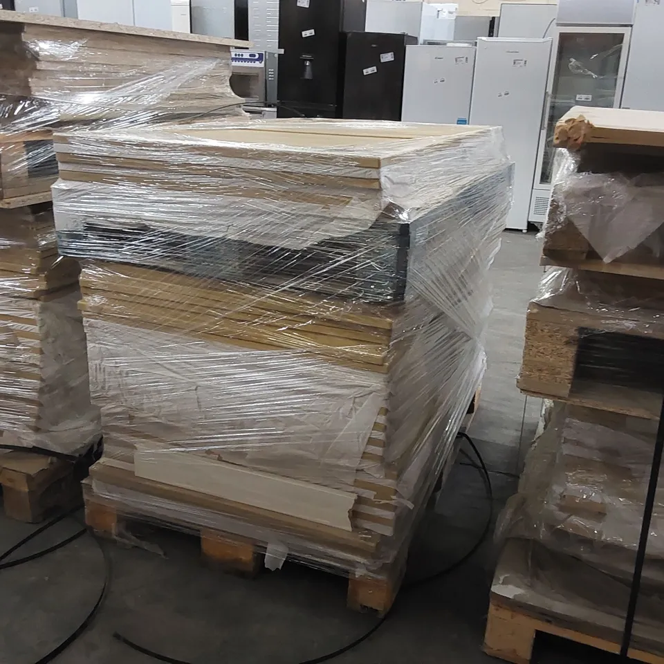 PALLET OF APPROXIMATELY 70 BRAND NEW CANTERBURY LISSA OAK KITCHENS/BEDROOM REPLACEMENT CABINET DOOR/DRAWER/END PANELS APPROXIMATELY 715 x 595mm