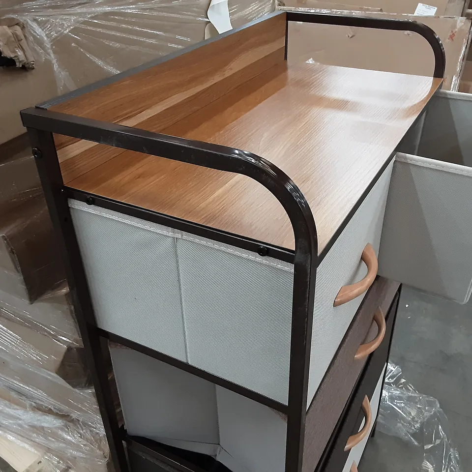 BOXED 5 DRAWER FABRIC TALL CHEST OF DRAWERS IN MULTI / ESPRESSO 