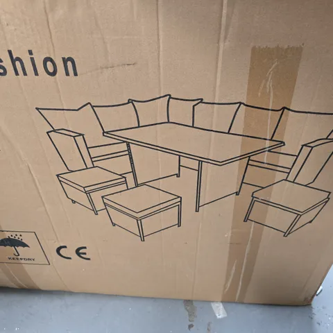 BOXED SFS019 – DARK GREY RATTAN LARGE CORNER DINING SET (INCOMPLETE SET - MISSING BOX 1)