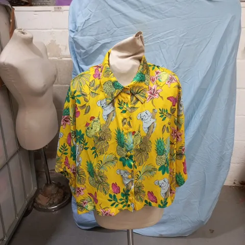 UK 6 ZARA WOMEN'S TROPICAL PRINT SHIRT – YELLOW, MADE IN MOROCCO