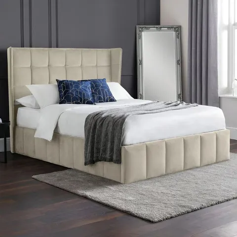 BOXED JULIAN BOWEN GATSBY 135cm LIFT-UP OTTOMAN STORAGE BED - LIGHT GREY (2 BOXES)