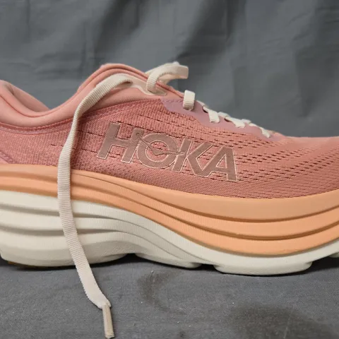 BOXED PAIR OF HOKA WOMEN'S BONDI 8 SHOES IN PINK/CORAL UK SIZE 8