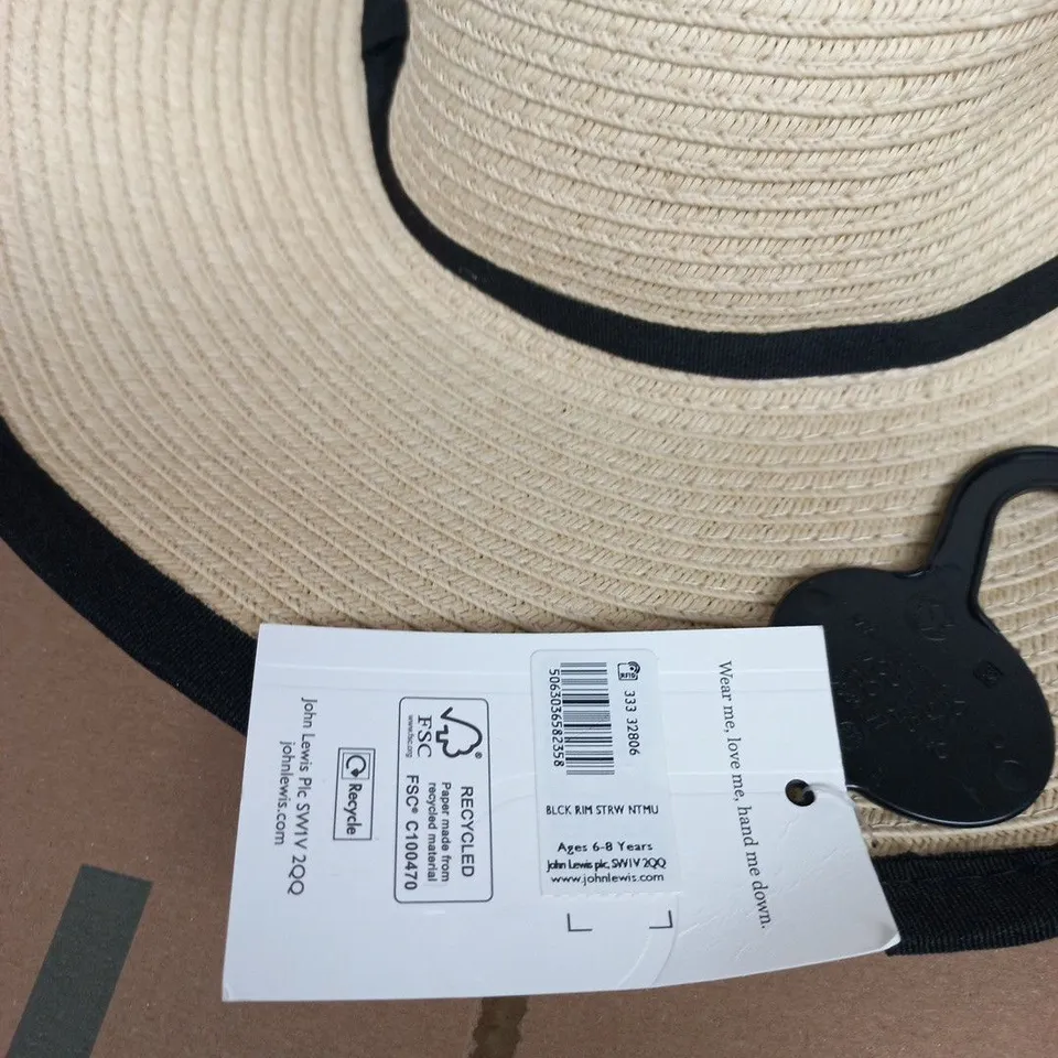 JOHN LEWIS KIDS STRAW SUN HAT – AGES 6-8, CREAM WITH NAVY BAND