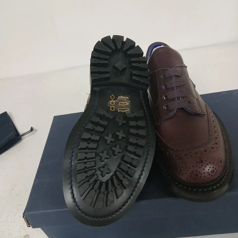 TRICKER'S FOR BURBERRY DERBY SHOES – AUBERGINE LEATHER, UK 2, RUBBER SOLE
