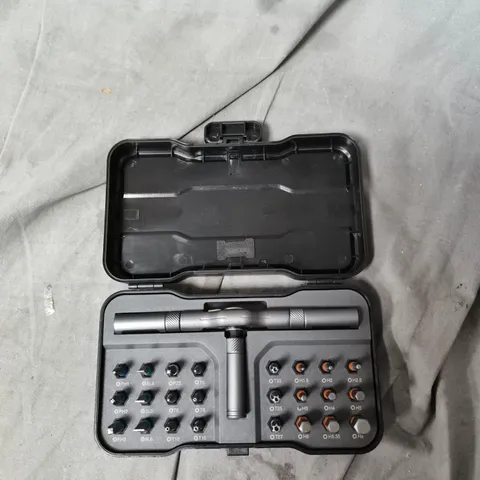 SCREWDRIVER BIT SET WITH T-HANDLE DRIVER IN PLASTIC CASE