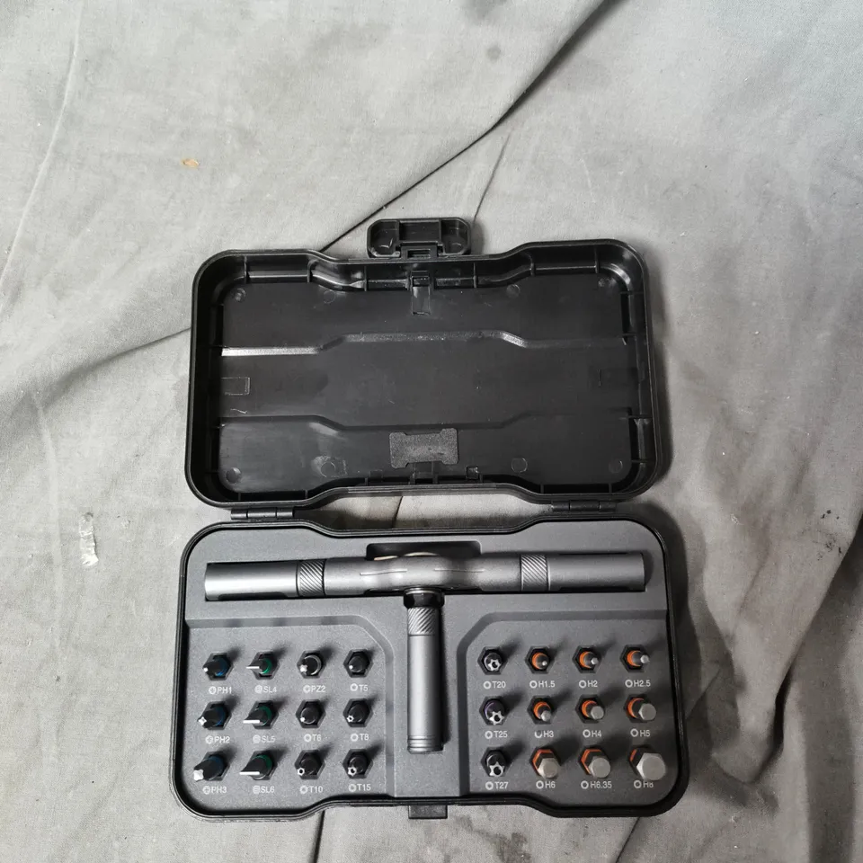 SCREWDRIVER BIT SET WITH T-HANDLE DRIVER IN PLASTIC CASE