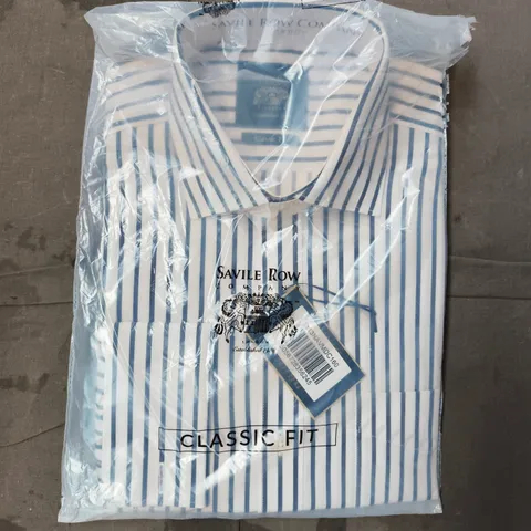SAVILE ROW CLASSIC FIT PINSTRIPE SHIRT IN WHITE/BLUE SIZE 41CM/16"