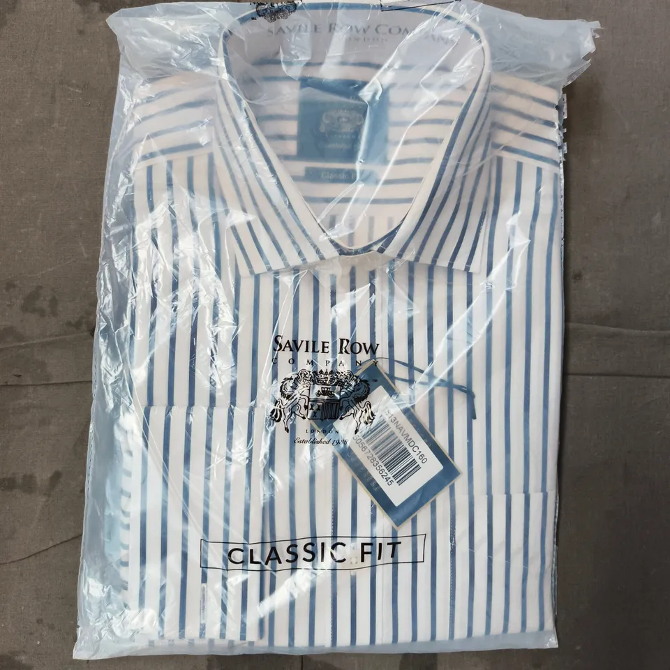 SAVILE ROW CLASSIC FIT PINSTRIPE SHIRT IN WHITE/BLUE SIZE 41CM/16"