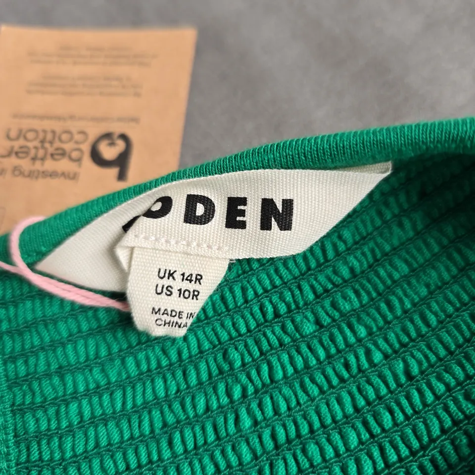 BODEN GREEN SMOCKED-NECK DRESS, UK 14R (US 10R) – WOMEN'S