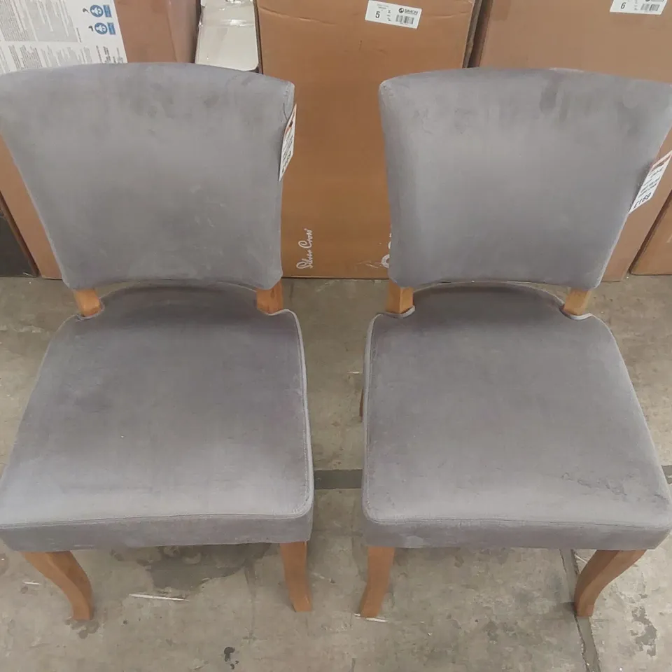 PAIR OF CARLTON OAK GREY VELOUR DINING CHAIRS