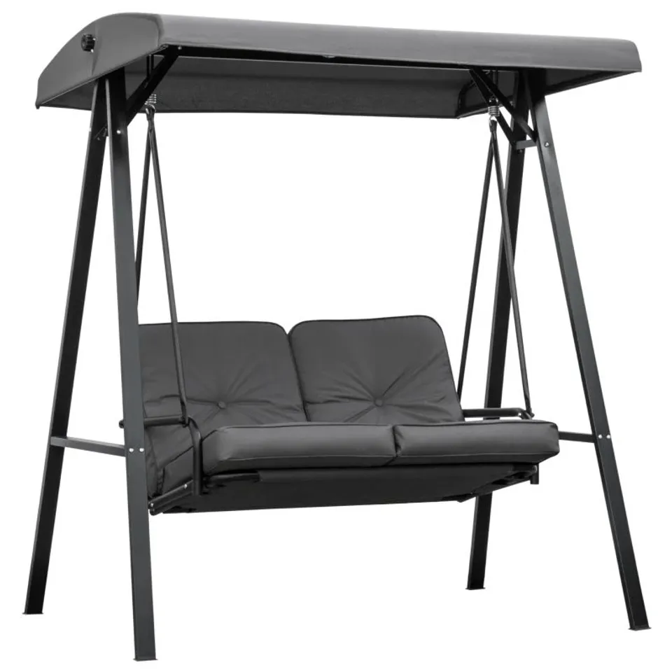 BOXED OUTSUNNY 2 SEATER GARDEN SWING CHAIR WITH ADJUSTABLE TILTING CANOPY - GREY (1 BOX)