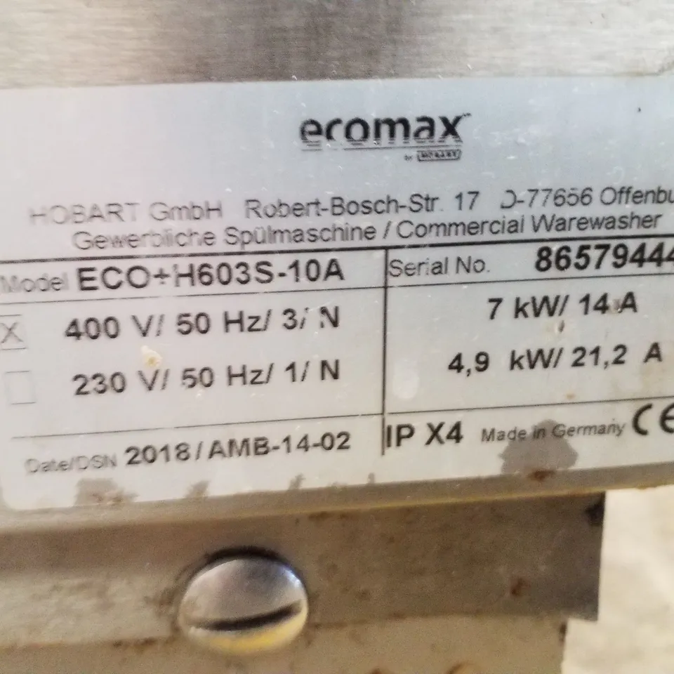 HOBART ECO H603S-10A HOOD DISHWASHER