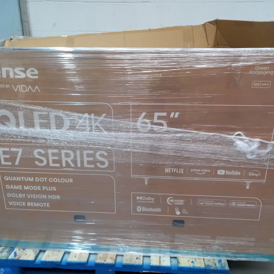 PALLET OF 5 ASSORTED TELEVISION & MONITORS TO INCLUDE - HISENSE E7KQ 65" 4K ULTRA HD QLED SMART TV - TECHWOOD 58AO10UHD 58" 4K ULTRA HD LED SMART TV - PHILIPS AMBILIGHT 55PUS8108/12 55" SMART 4K ULTRA