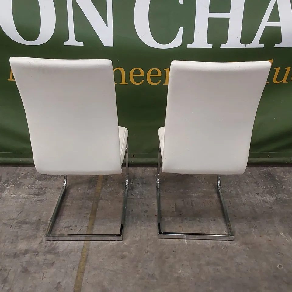 SET OF 2 PERTH WHITE LEATHER DINING CHAIRS WITH CHROME LEGS 