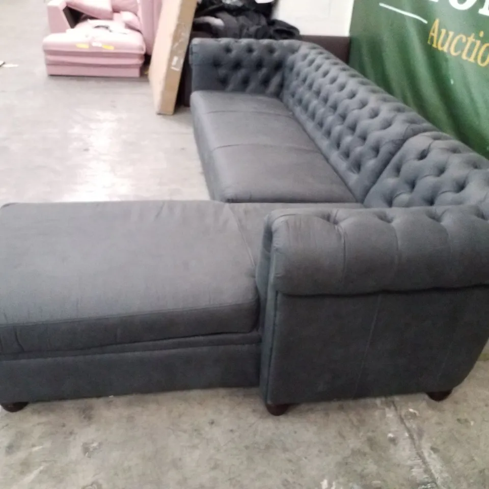 QUALITY DESIGNER 4 SEATER SOFA WITH RHF CHAISE - BLACK FABRIC 