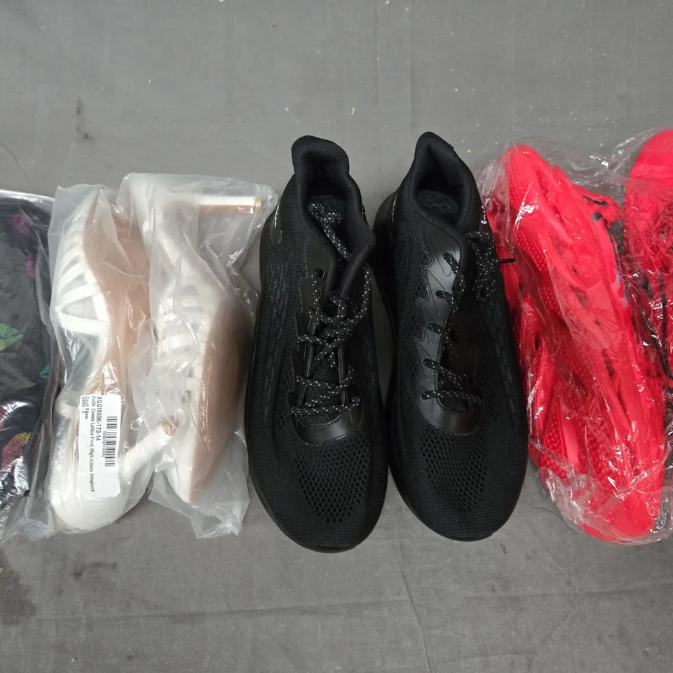 BOX OF APPROXIMATELY 15 ASSORTED PAIRS OF SHOES AND FOOTWEAR ITEMS IN VARIOUS COLOURS, STYLES, AND SIZES - COLLECTION ONLY