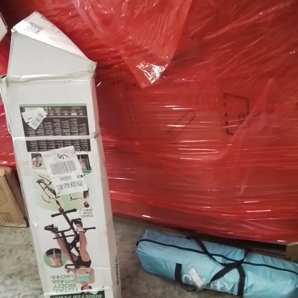 PALLET OF ASSORTED HOUSEHOLD GOODS AND PRODUCTS TO INCLUDE;AB BOOSTER MACHINE,POPUP TENT