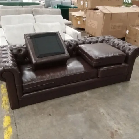 HAMPTON CHESTERFIELD L-SHAPE CORNER SOFA, ANTIQUE CHESTNUT PREMIUM FAUX LEATHER