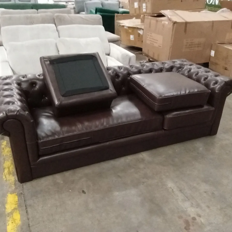 HAMPTON CHESTERFIELD L-SHAPE CORNER SOFA, ANTIQUE CHESTNUT PREMIUM FAUX LEATHER