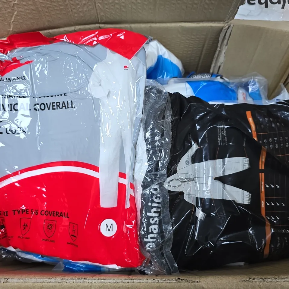 APPROXIMATELY 25 ASSORTED PROTECTIVE COVERALLS IN VARIOUS SIZES TO INCLUDE BRANDS SUCH AS XIAN WANLI, INDUTEX, ALPHASHIELD, ETC