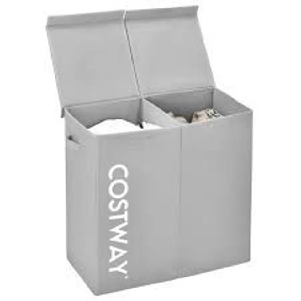 BOXED COSTWAY GREY 2 SECTION LAUNDRY HAMPER