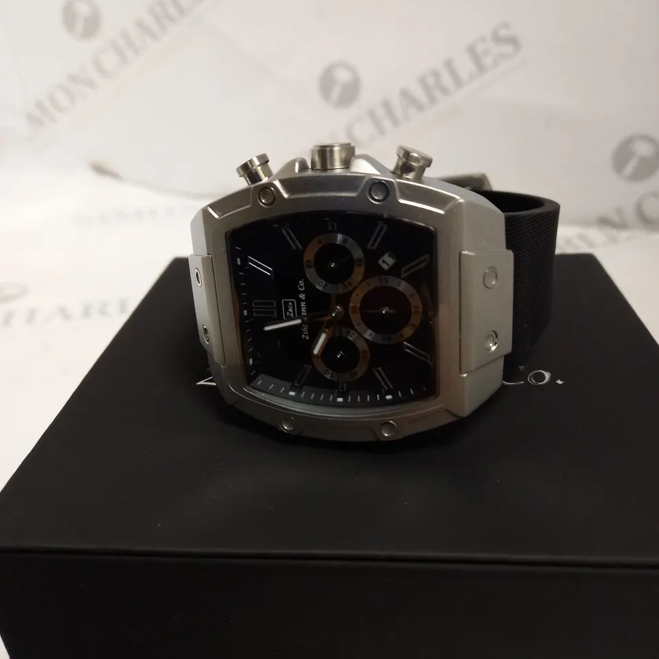 MENS ZIHLMANN & CO Z911 CHRONOGRAPH WATCH RUBBER STRAP STAINLESS STEEL CASE 