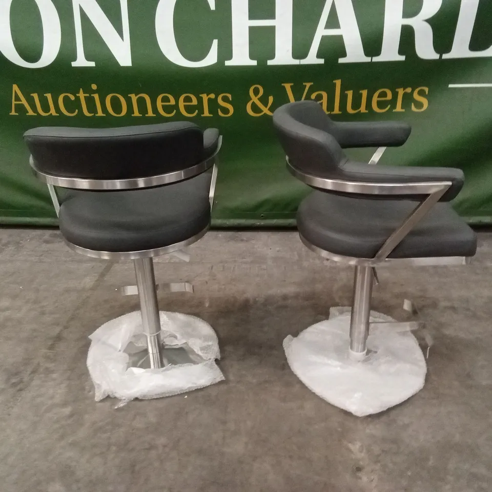 SET OF 2 FIRENZA GREY PU BAR STOOLS WITH STAINLESS STEEL BASE