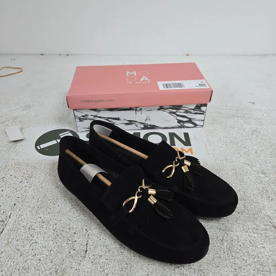 MODA IN PELLE BLACK SUEDE TASSEL LOAFERS – WOMEN'S UK 6.5