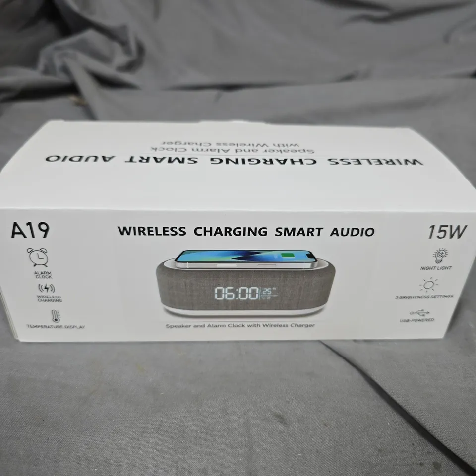 WIRELESS CHARGING SMART AUDIO SPEAKER AND ALARM CLOCK A19