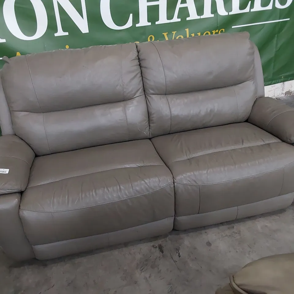 DESIGNER THREE SEATER LIGHT GREY LEATHER SOFA