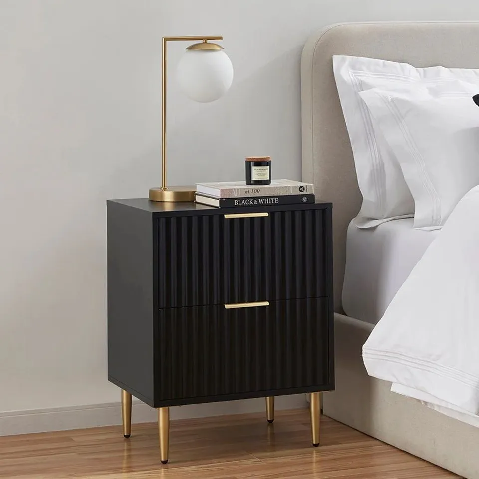 BOXED DUSK EVIE 2 DRAWER BEDSIDE TABLE - BLACK (1 BOX)