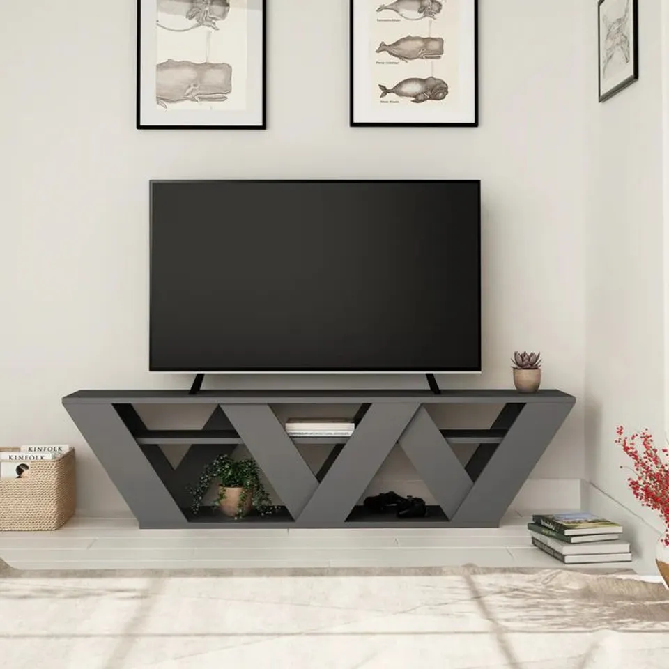 BOXED RALLA MODERN TV STAND MULTIMEDIA CENTRE WITH SHELVES 158CM